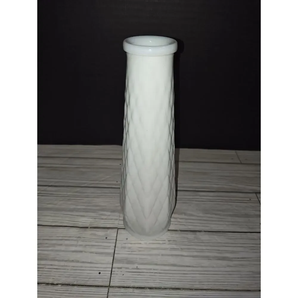 Vintage Milk Glass Bud Vase Single Stem E.O. Brody Diamond Pattern Decor USA